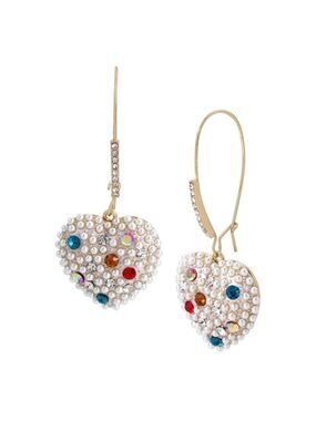 Betsey Johnson Pearl Heart Drop Earrings New